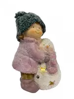 Beeld Meisje met Sneeuwpop LED 17cm