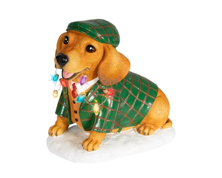 Kerstfiguur Teckel met LED 24cm