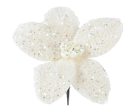 Kerstornament Bloem Clip Kunstbont Crème Ø18cm