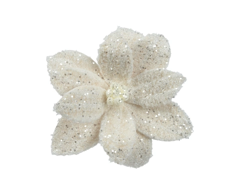 Kerstornament Bloem Clip Kunstbont Crème Ø28cm