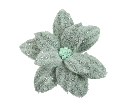Kerstornament Bloem Clip Kunstbont Salie Groen Ø28cm