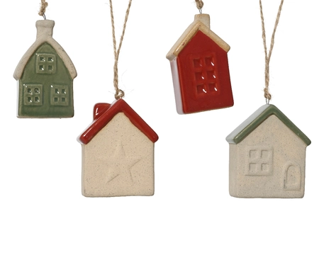 Kerstornament Huis Porselein 7,2cm Assorti 1st