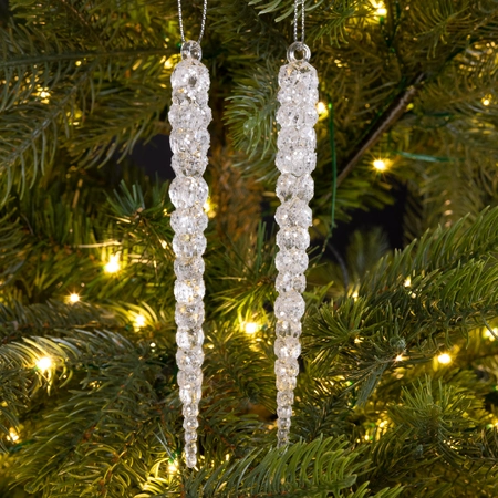 Kerstornament IJspegel Glitter Zilver 2st