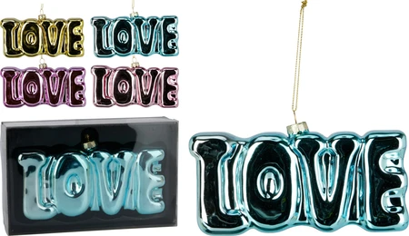 Kerstornament Love Glas 7cm Assorti 1st