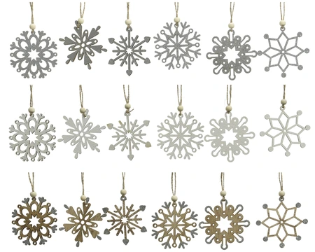 Kerstornament Sneeuwvlok Glitter Hout Ø6cm Assorti 1st