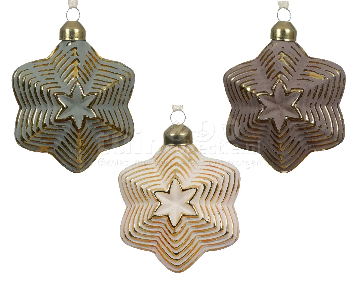 Kerstornament Ster Vintage Glas Assorti 1st