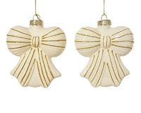 Kerstornament Strik Glas Wol Wit 10cm Assorti 1st