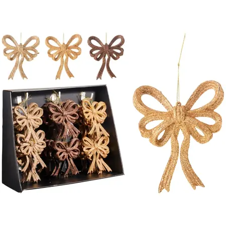 Kerstornament Strik Glitter Amber 13cm Assorti 1st