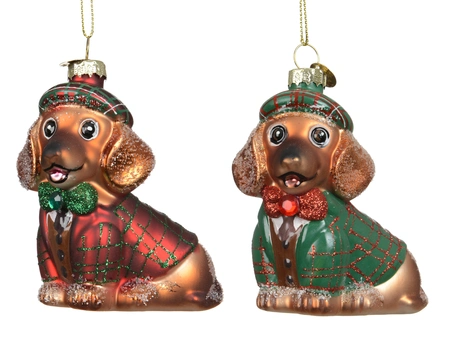Kerstornament Teckel Glas 8cm Assorti 1st