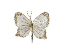 Kerstornament Vlinder op Clip Wit & Goud 14cm 1st