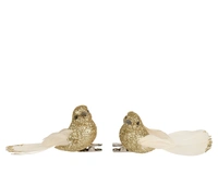 Kerstornament Vogel Clip Glitter Goud 2st