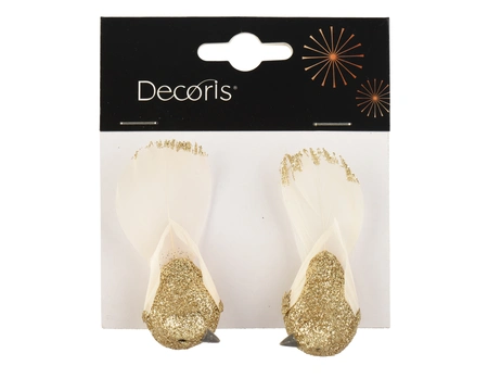 Kerstornament Vogel Clip Glitter Goud 2st