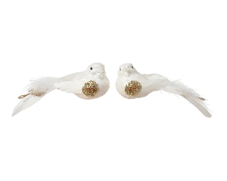 Kerstornament Vogel Clip Glitter Wings Wit 2st