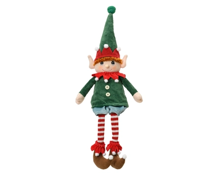 Kerstpop Elf Zittend Groen 60cm