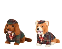 Kerstpop Hond Tartan Bruin 19cm Assorti 1st
