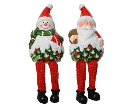 Kerstpop Sneeuwpop en Kerstman Zittend 11cm Assorti 1st