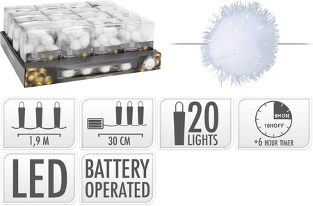 Kerstslinger Sneeuwbal 20 LED 190cm