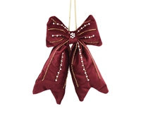 Kerststrik Fluweel Beads Bordeaux 20cm