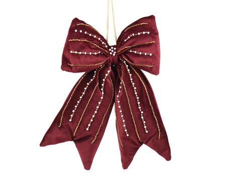 Kerststrik Fluweel Beads Bordeaux 30cm