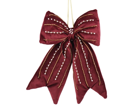 Kerststrik Fluweel Beads Bordeaux 52cm