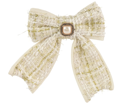 Kerststrik op Clip Bouclé Crème 14cm