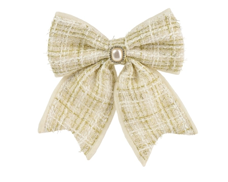 Kerststrik op Clip Bouclé Crème 21cm