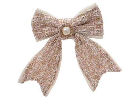 Kerststrik op Clip Bouclé Roze 14cm