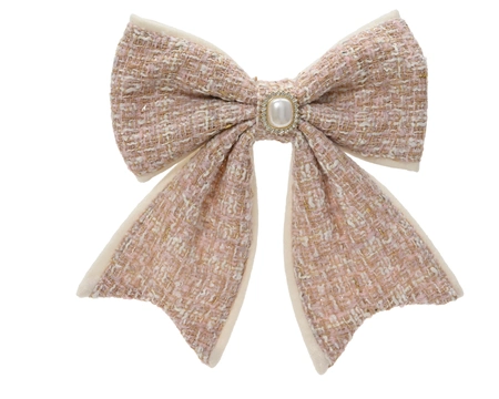 Kerststrik op Clip Bouclé Roze 21cm