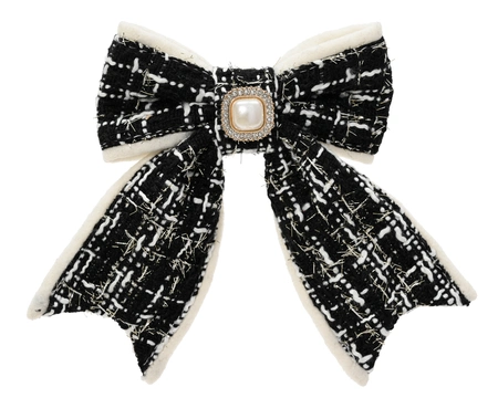 Kerststrik op Clip Bouclé Zwart 14cm