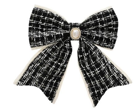 Kerststrik op Clip Bouclé Zwart 21cm