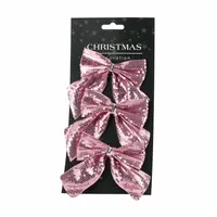 Kerststrik Pailletten Roze 3st