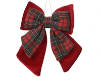Kerststrik Tartan Fluweel Kerstrood 23cm 1st
