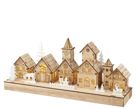 Lumineo Kersttafereel Kerkstraat Hout met LED