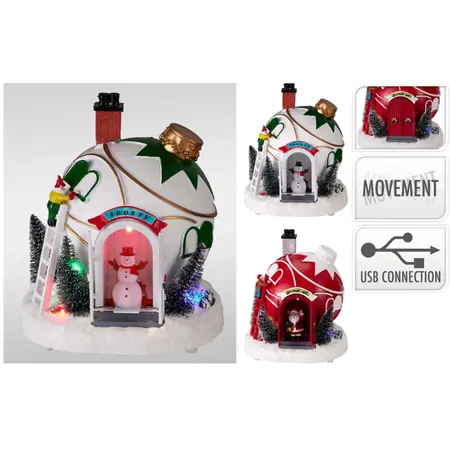 Kersttafereel Kerstbal Huisje met LED en Beweging Assorti 1st