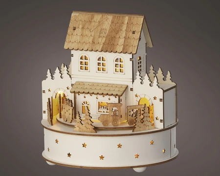 Kersttafereel Kerstdorp Hout met LED, Beweging en Muziek