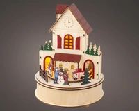 Kersttafereel Kersthuis Hout met LED, Beweging en Muziek