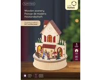 Kersttafereel Kersthuis Hout met LED, Beweging en Muziek