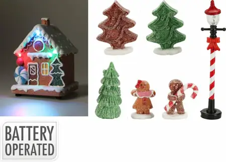 Kersttafereel Snoephuis met LED Set 8-delig