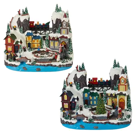 Kersttafereel Winters Dorp met LED en Beweging Assorti 1st