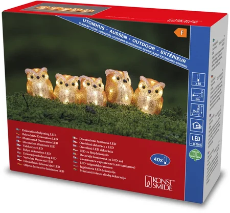 Kerstverlichting 5 Uilen Acryl 40 LED 10cm