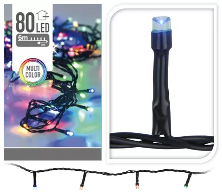 Kerstverlichting 80 LED 6m Multicolor Groen Snoer