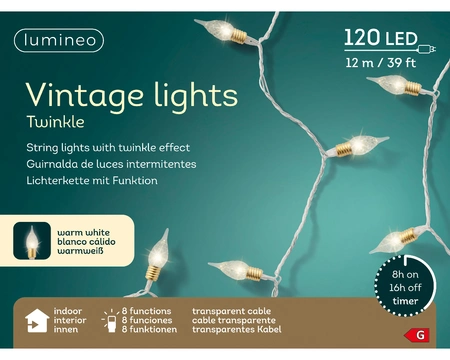 Kerstverlichting Vintage 120 LED 12m Trnsp WW