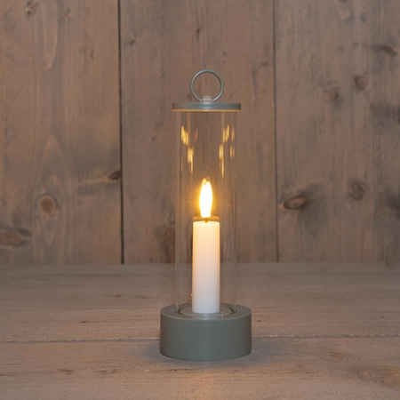 Lantaarn met 3D Kaars 21cm Olijfgroen