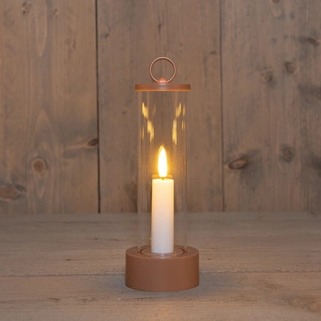Lantaarn met 3D Kaars 21cm Terra