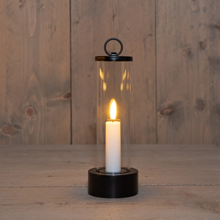 Lantaarn met 3D Kaars 21cm Zwart