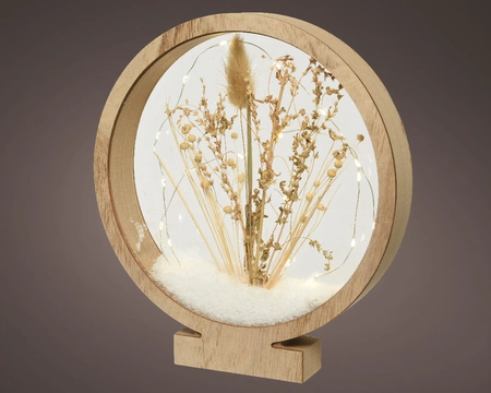 Ornament Hout met Droogbloem 25 LED Rond