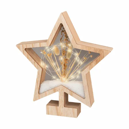 Ornament Hout met Droogbloem 25 LED Ster