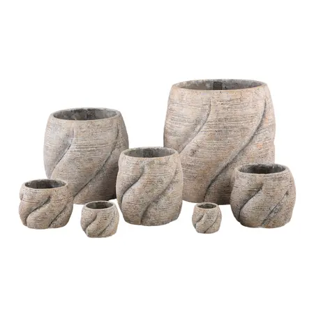 PTMD Bloempot Evanthia Taupe Swirl Laag Ø17cm