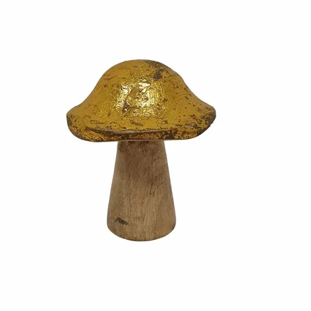 PTMD Decoratie Paddenstoel Hout Goud 11cm