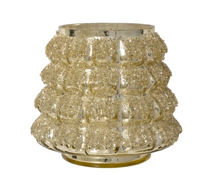 Waxinelichthouder Glas Kerstboom Glitter Antique Goud 10cm